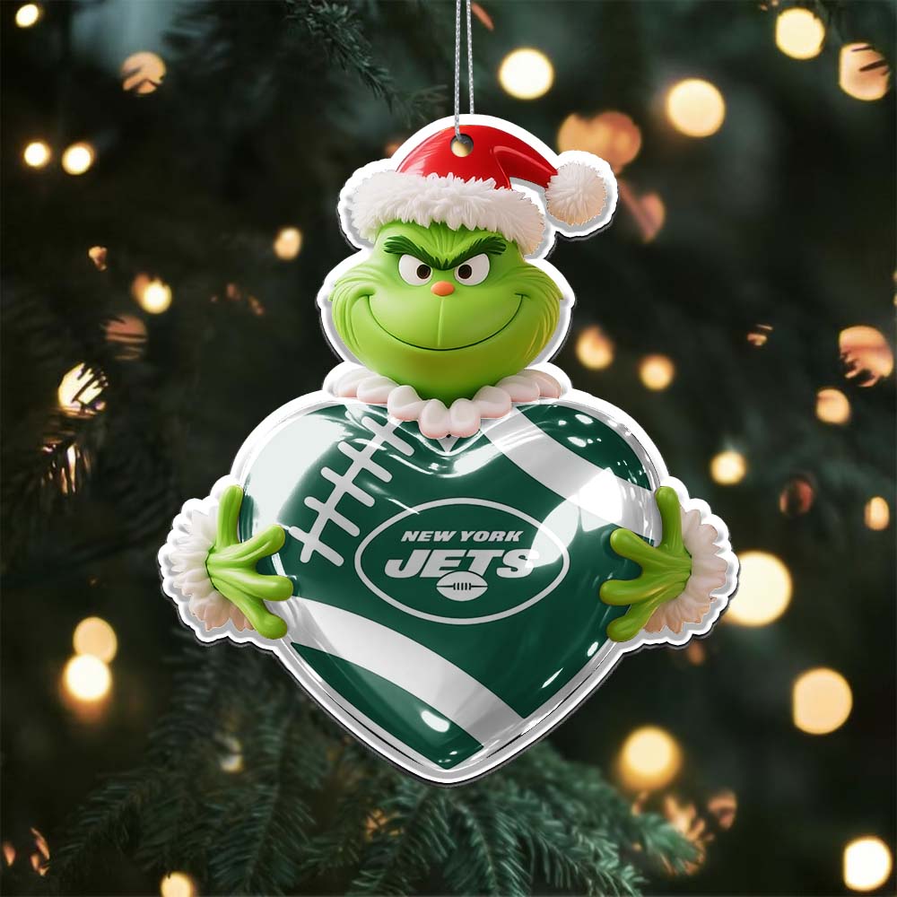 Sportswearmerch New York Jets NFL The Grinch x Christmas Acrylic Ornament Gift For Fan