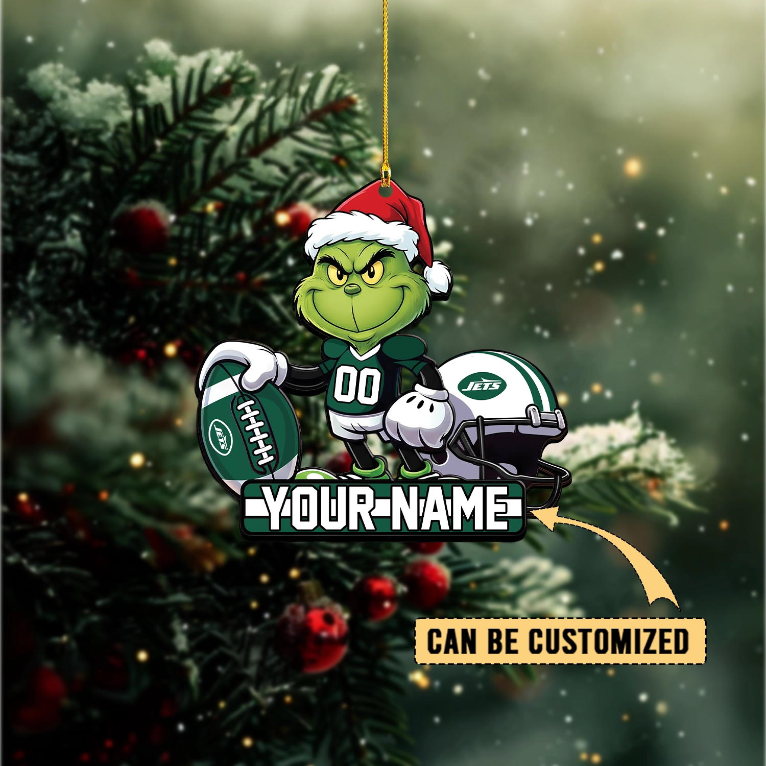 Sportswearmerch New York Jets NFL The Grinch x Christmas Acrylic Ornament Gift For Fan
