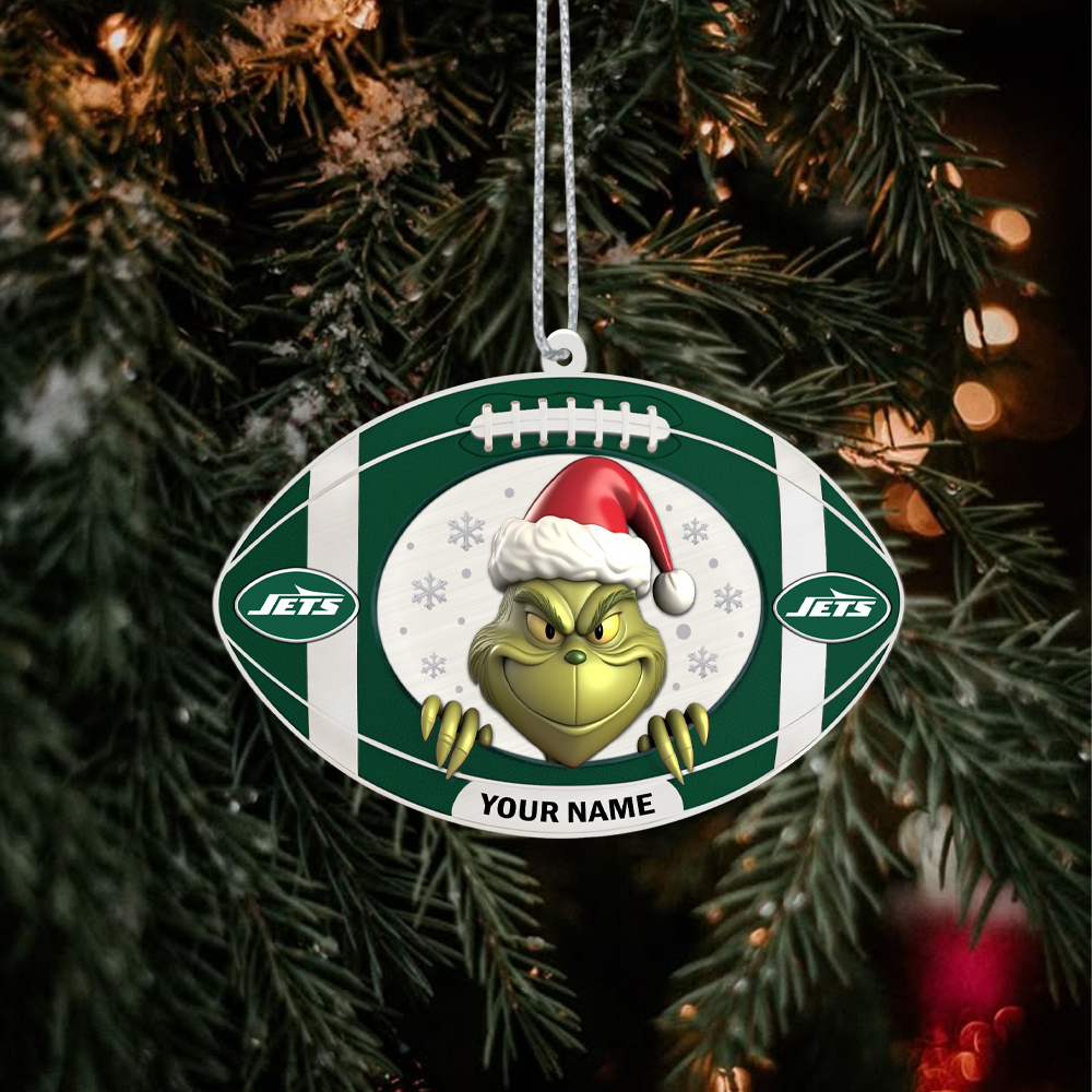 Sportswearmerch New York Jets NFL The Grinch x Christmas Acrylic Ornament Gift For Fan