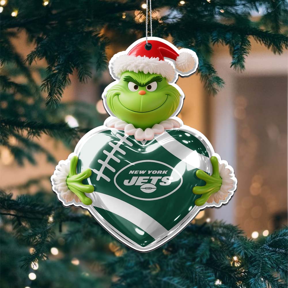 Sportswearmerch New York Jets NFL The Grinch x Christmas Acrylic Ornament Gift For Fan