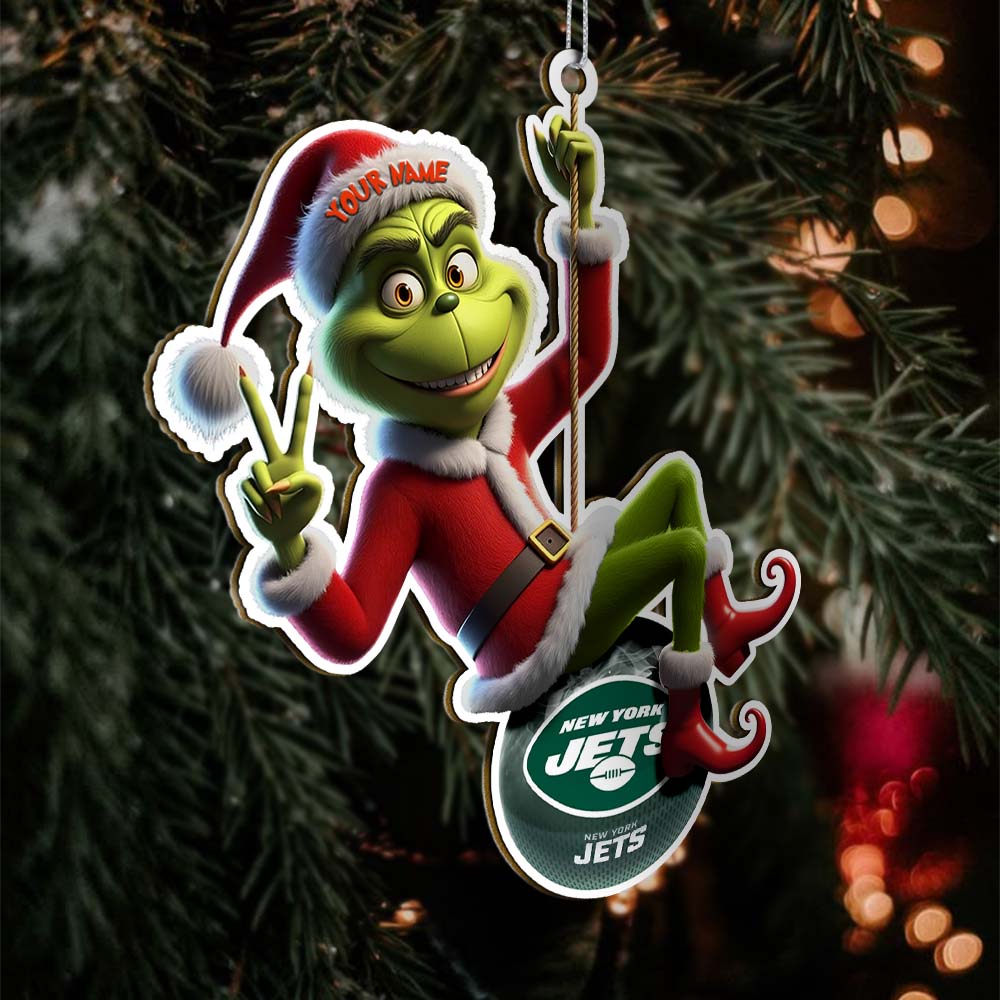 Sportswearmerch New York Jets NFL The Grinch x Christmas Acrylic Ornament Gift For Fan