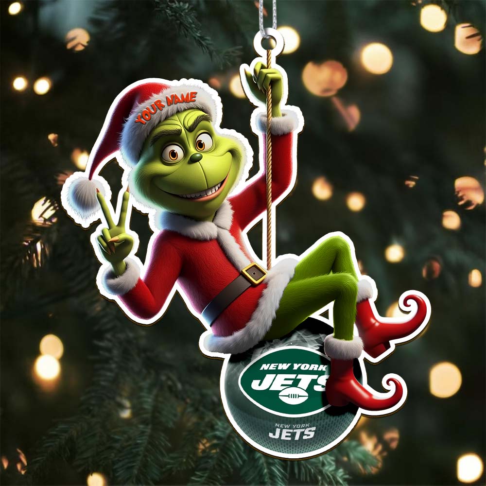 Sportswearmerch New York Jets NFL The Grinch x Christmas Acrylic Ornament Gift For Fan
