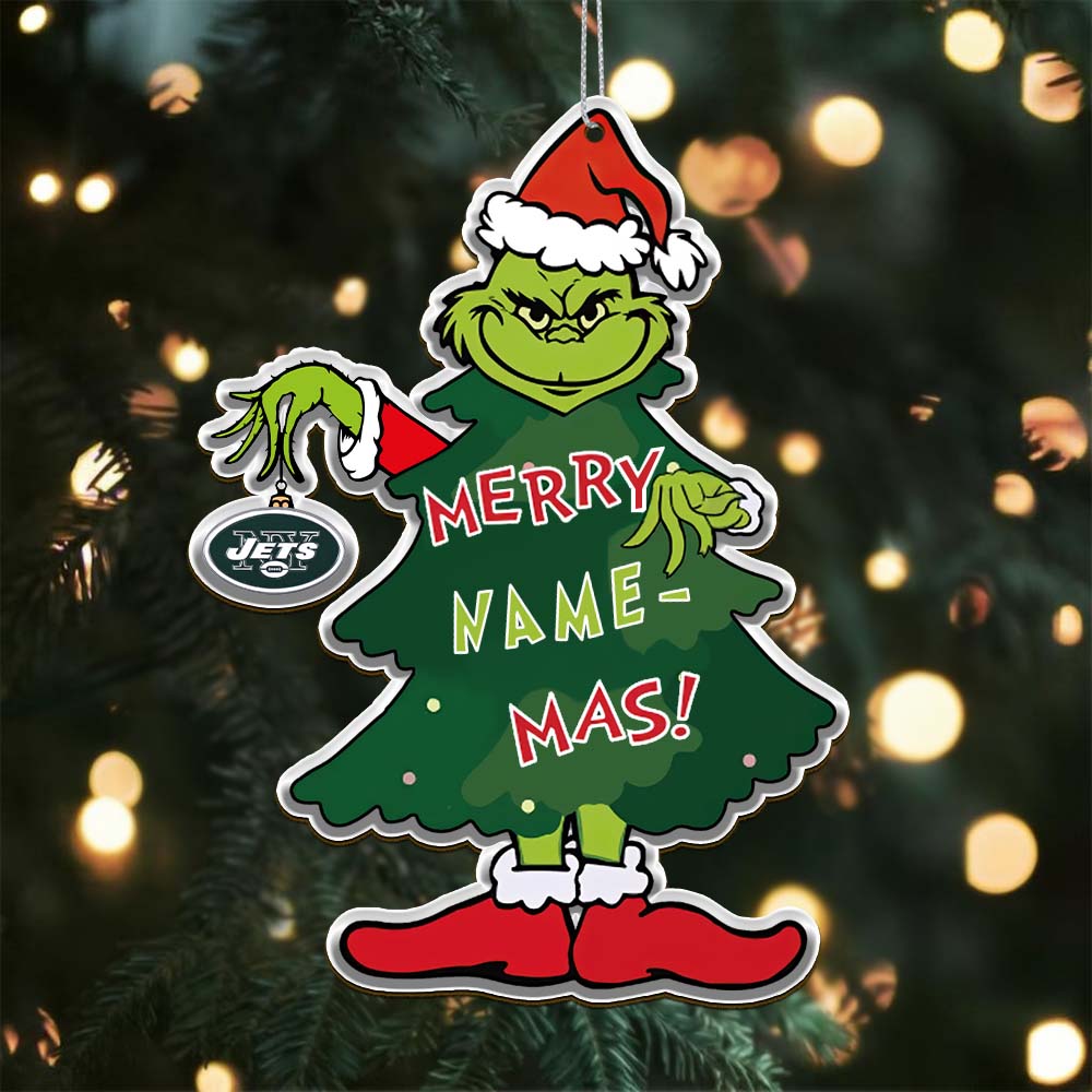 Sportswearmerch New York Jets NFL The Grinch x Christmas Acrylic Ornament Gift For Fan