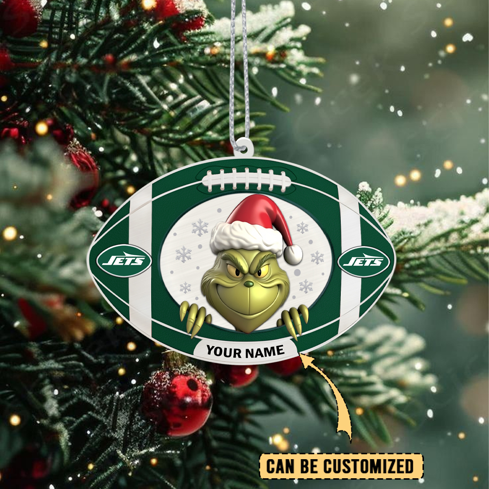 Sportswearmerch New York Jets NFL The Grinch x Christmas Acrylic Ornament Gift For Fan