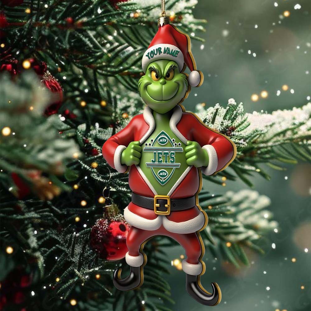 Sportswearmerch New York Jets NFL The Grinch x Christmas Acrylic Ornament Gift For Fan