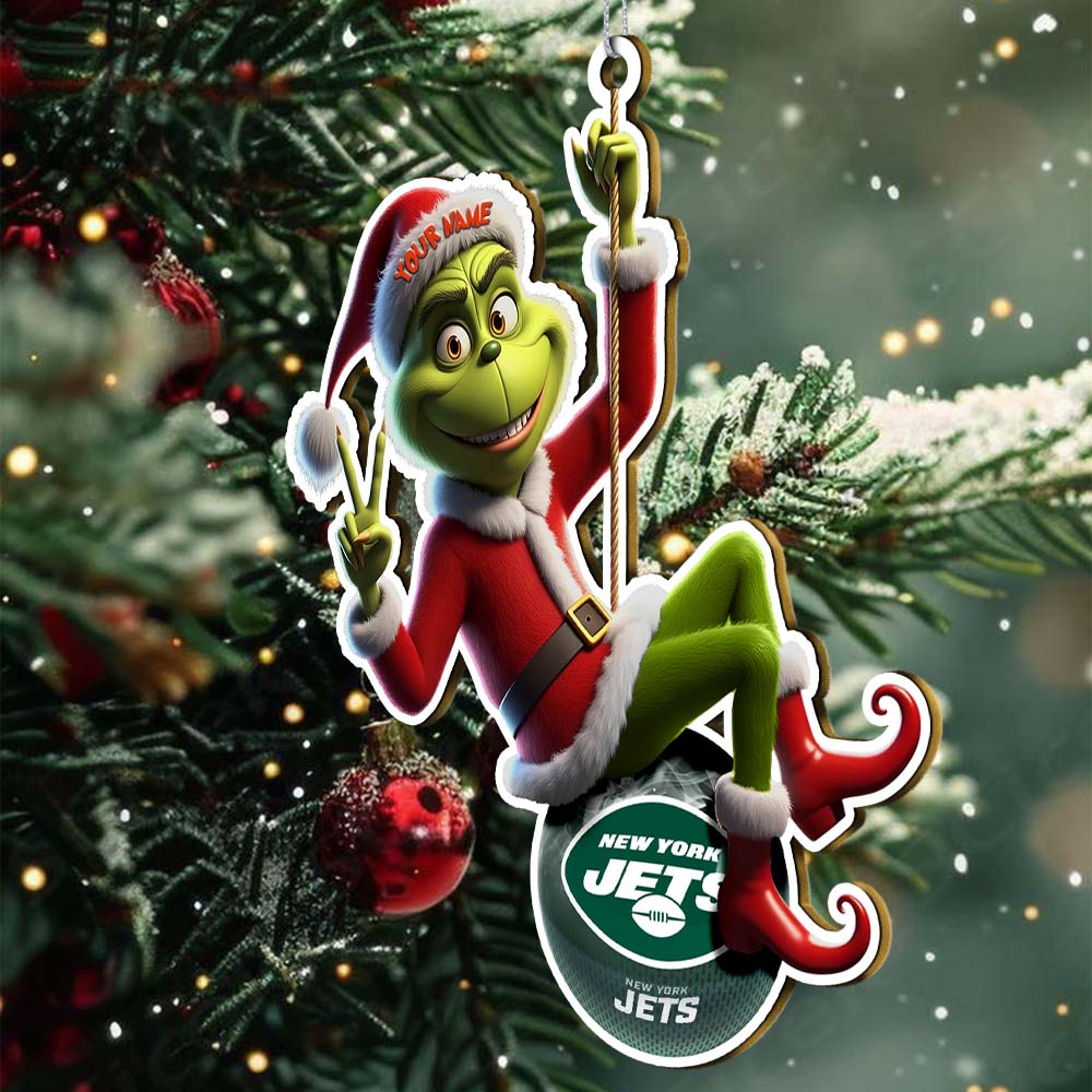 Sportswearmerch New York Jets NFL The Grinch x Christmas Acrylic Ornament Gift For Fan