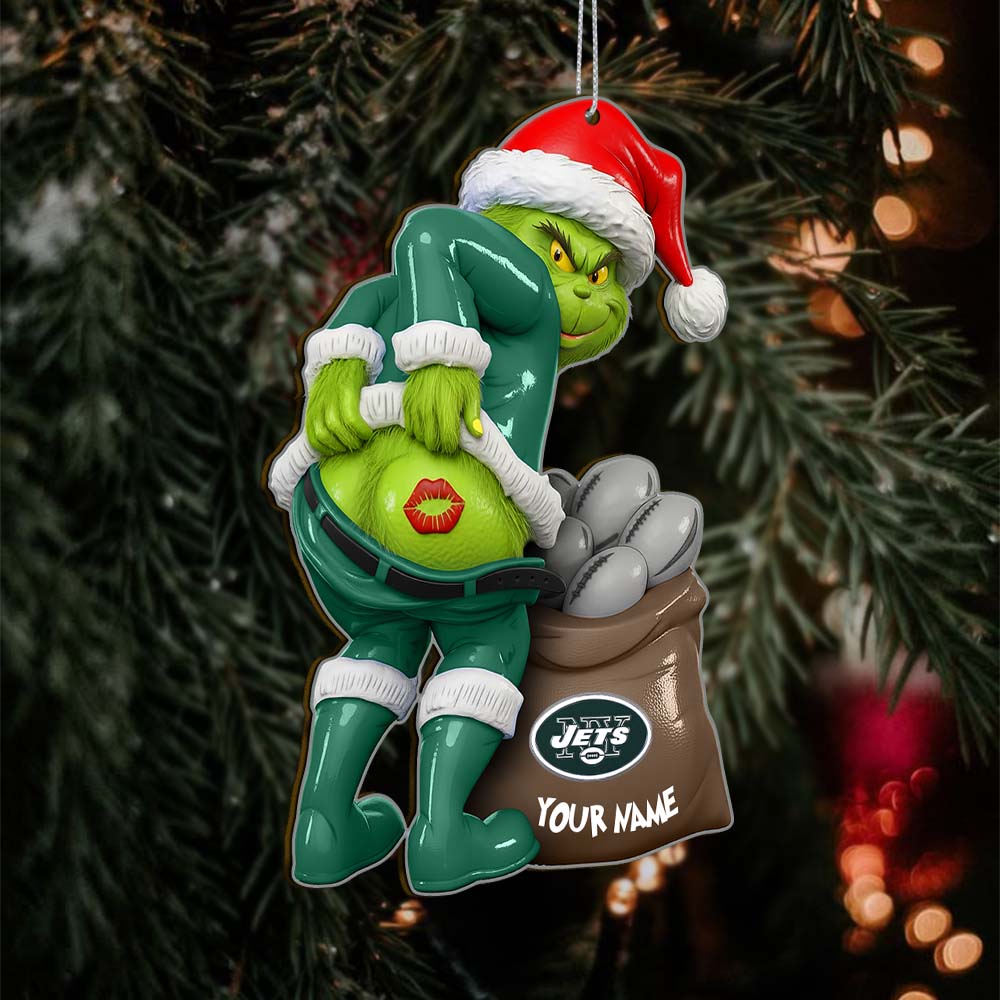Sportswearmerch New York Jets NFL The Grinch x Christmas Acrylic Ornament Gift For Fan