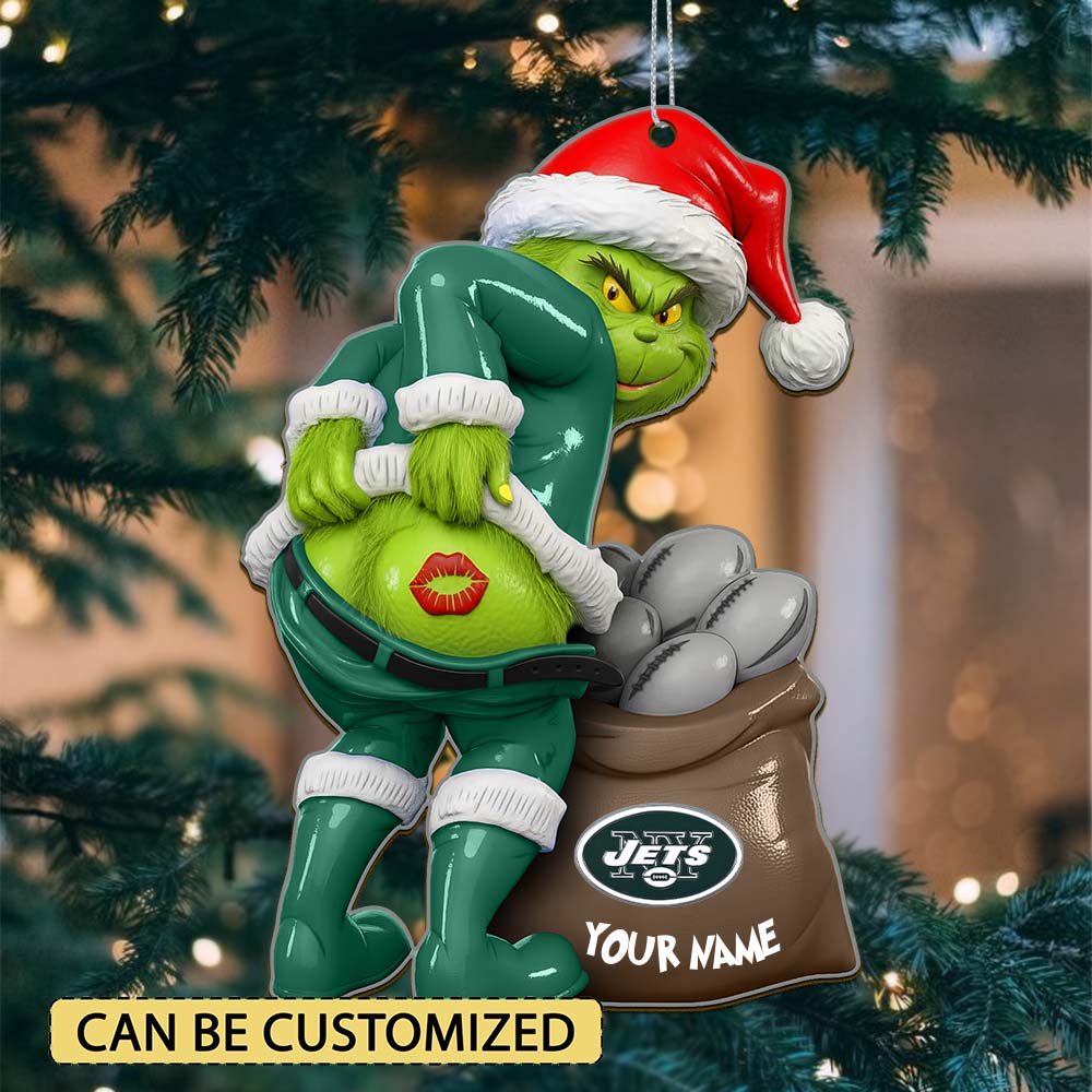 Sportswearmerch New York Jets NFL The Grinch x Christmas Acrylic Ornament Gift For Fan