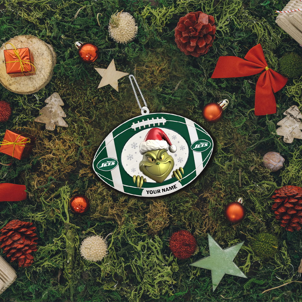 Sportswearmerch New York Jets NFL The Grinch x Christmas Acrylic Ornament Gift For Fan