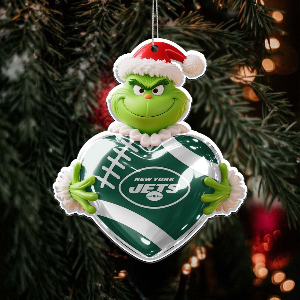 Sportswearmerch New York Jets NFL The Grinch x Christmas Acrylic Ornament Gift For Fan