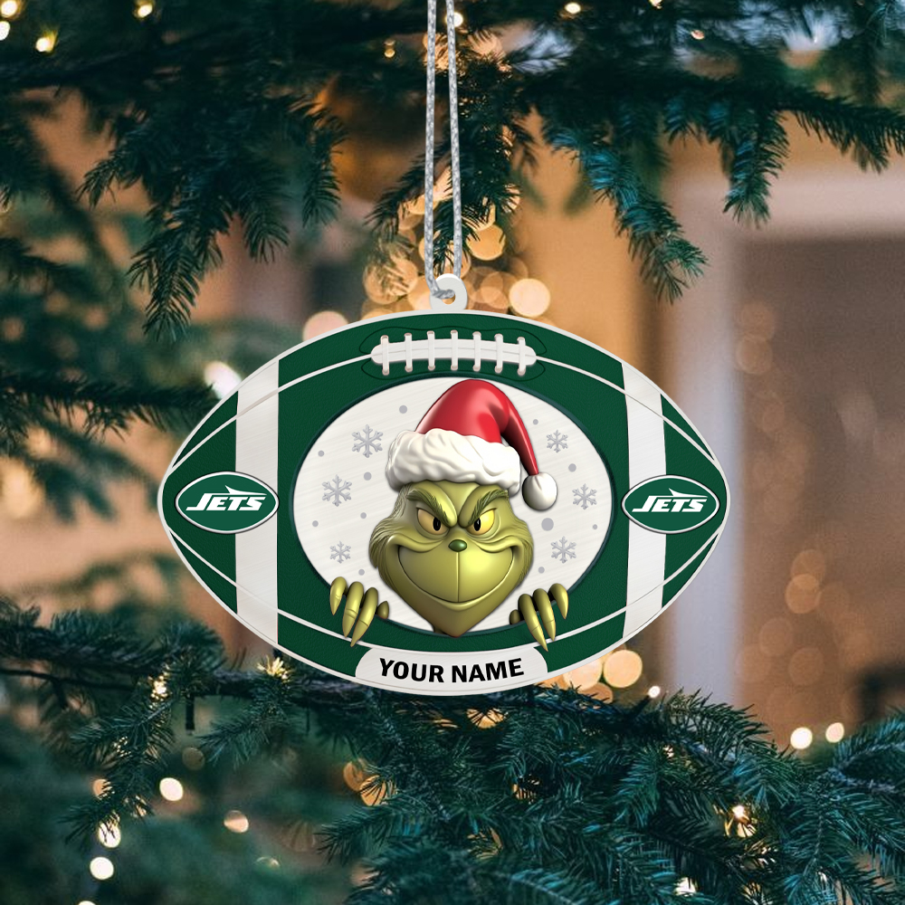 Sportswearmerch New York Jets NFL The Grinch x Christmas Acrylic Ornament Gift For Fan