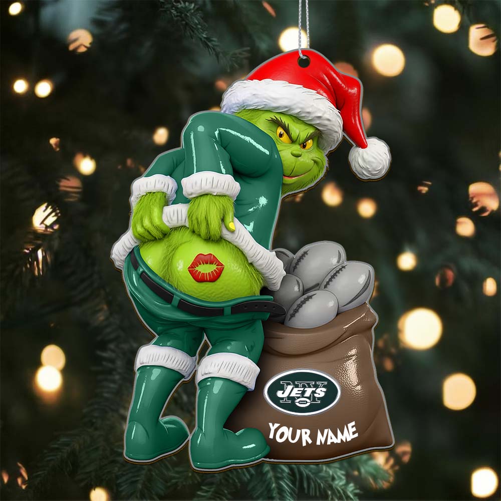 Sportswearmerch New York Jets NFL The Grinch x Christmas Acrylic Ornament Gift For Fan
