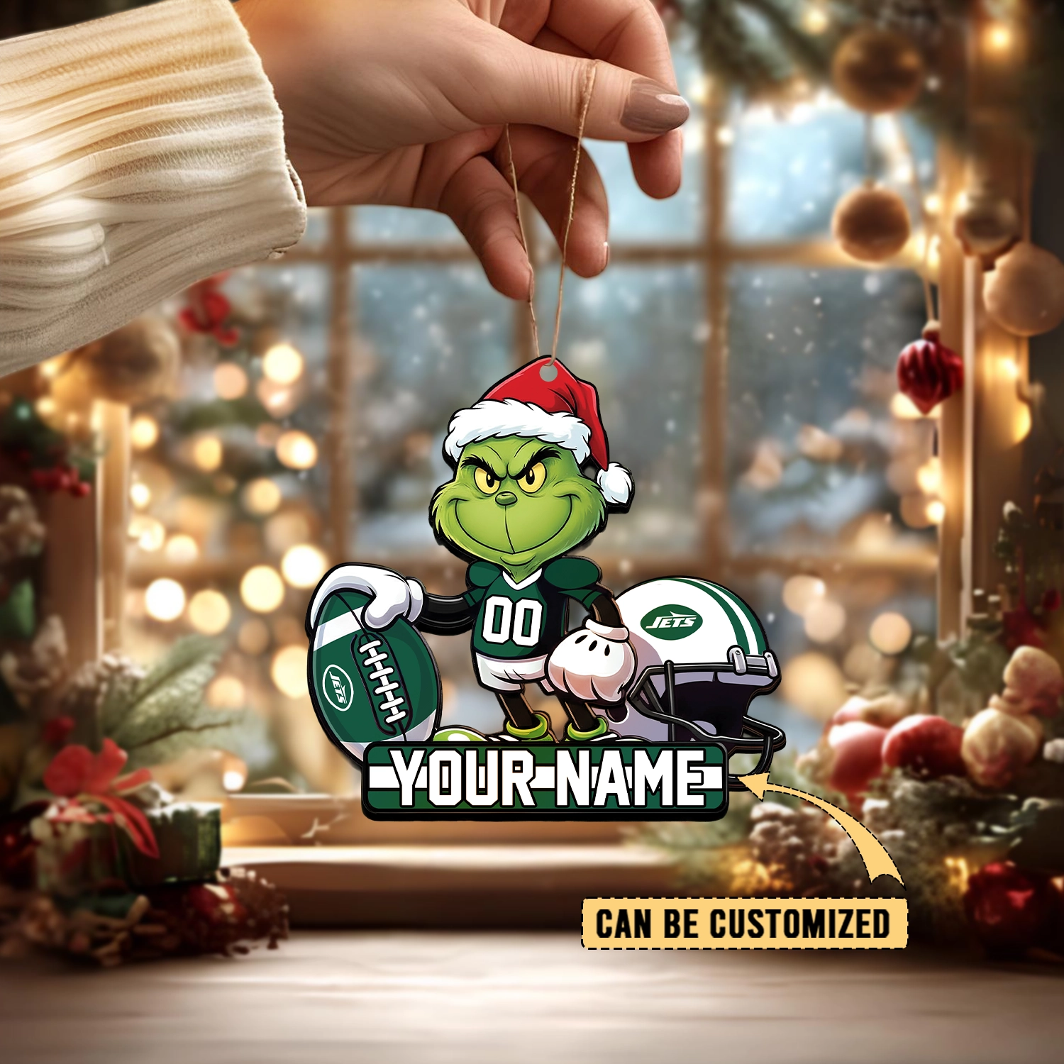 Sportswearmerch New York Jets NFL The Grinch x Christmas Acrylic Ornament Gift For Fan
