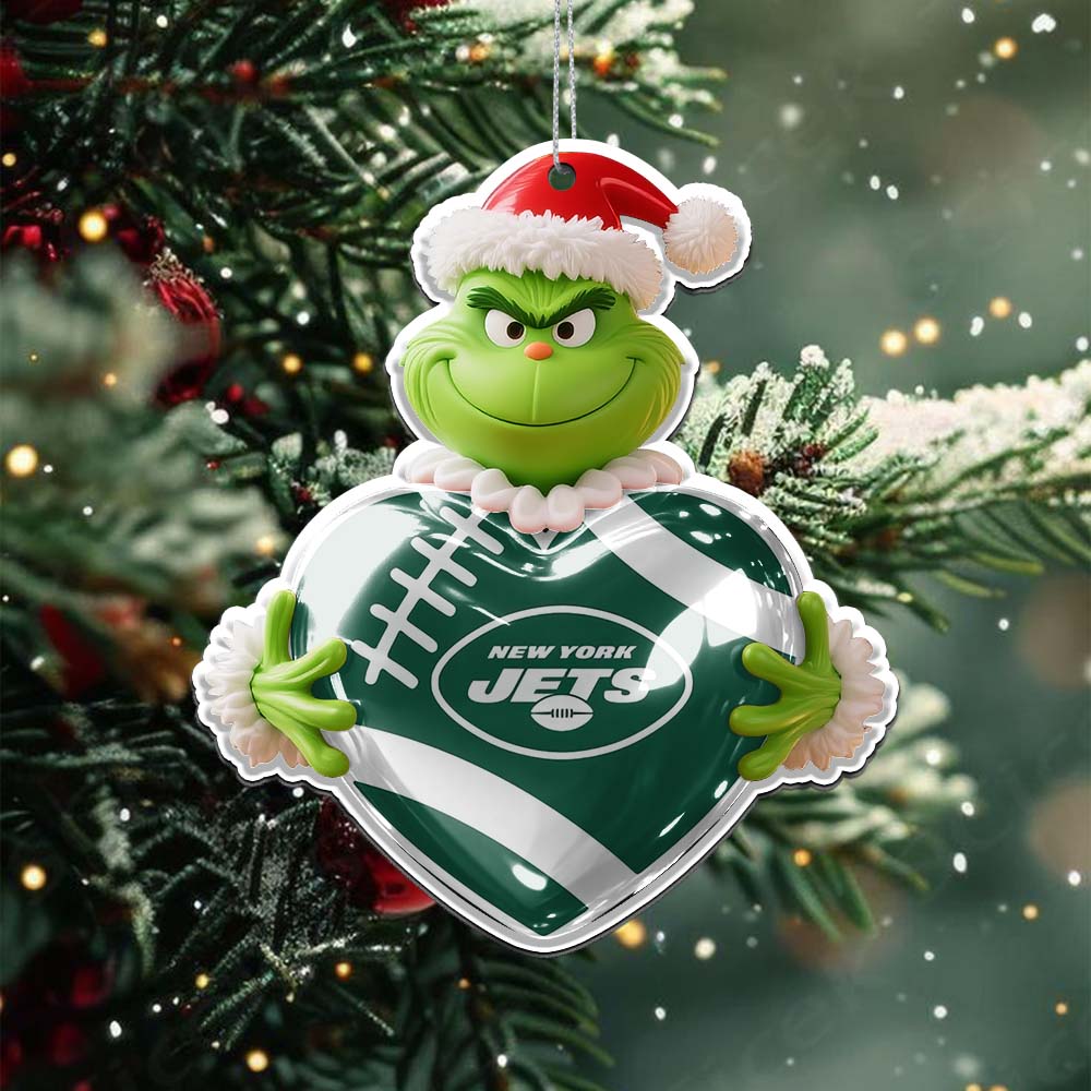 Sportswearmerch New York Jets NFL The Grinch x Christmas Acrylic Ornament Gift For Fan