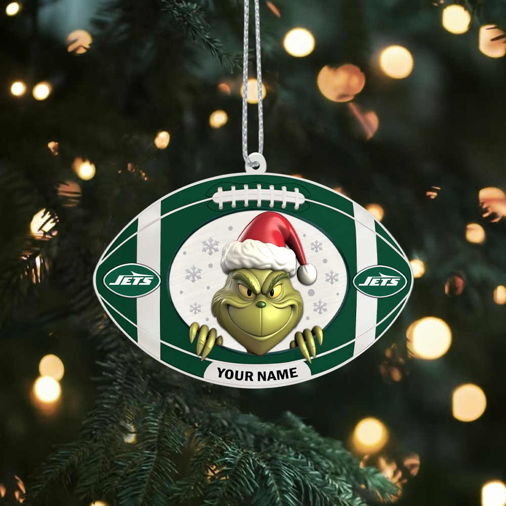 Sportswearmerch New York Jets NFL The Grinch x Christmas Acrylic Ornament Gift For Fan