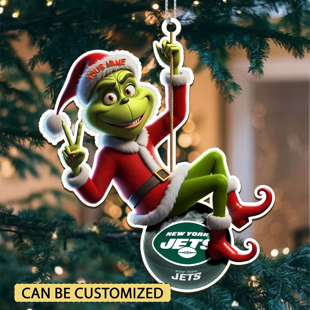 Sportswearmerch New York Jets NFL The Grinch x Christmas Acrylic Ornament Gift For Fan