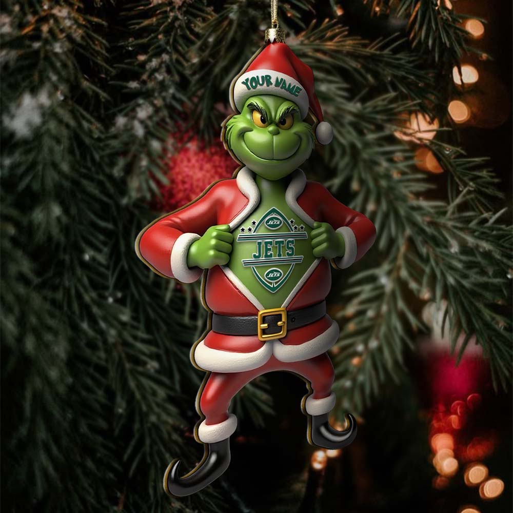 Sportswearmerch New York Jets NFL The Grinch x Christmas Acrylic Ornament Gift For Fan