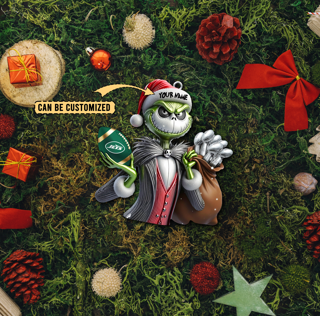 Sportswearmerch New York Jets NFL The Grinch x Jack x Christmas Acrylic Ornament Gift For Fan