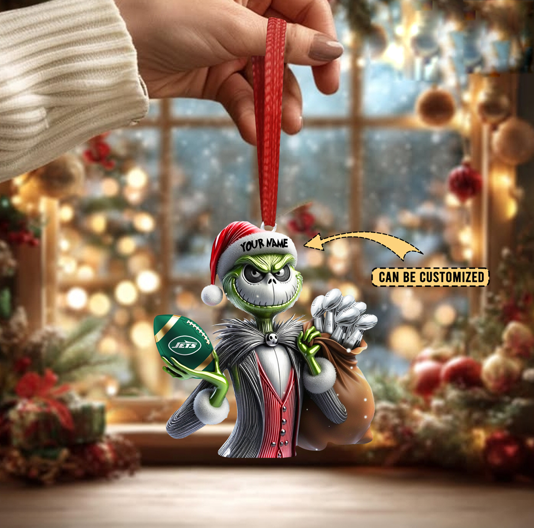 Sportswearmerch New York Jets NFL The Grinch x Jack x Christmas Acrylic Ornament Gift For Fan