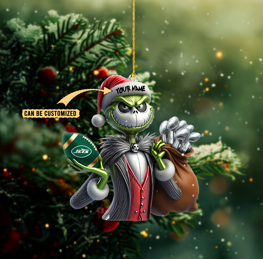 Sportswearmerch New York Jets NFL The Grinch x Jack x Christmas Acrylic Ornament Gift For Fan