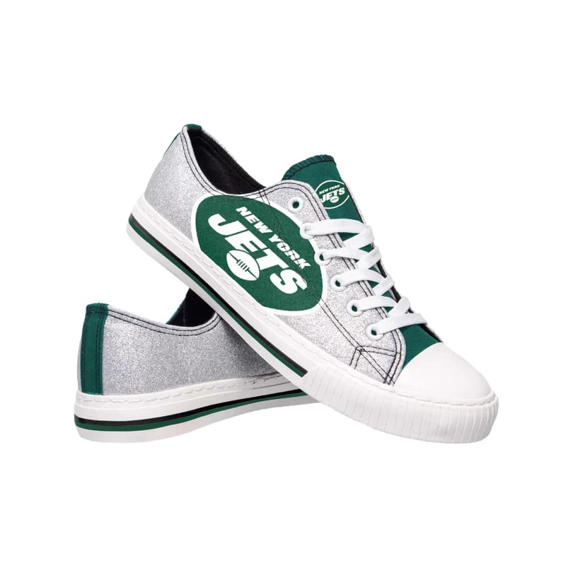 Sportswearmerch New York Jets NFL Womens Glitter Low Top Canvas Sneakers Shoes For Men And Women