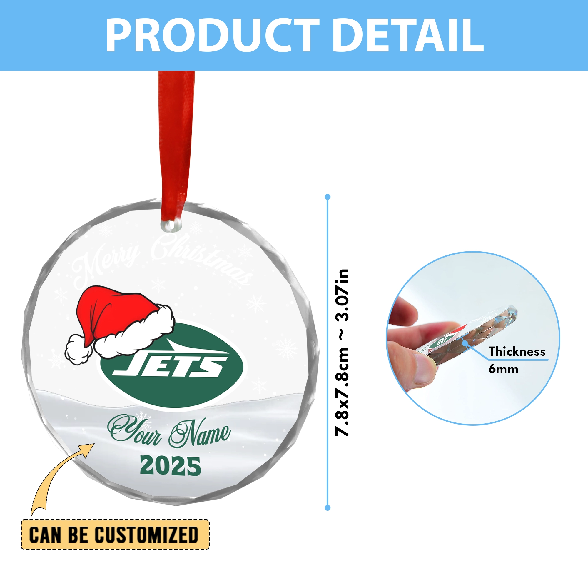 Sportswearmerch New York Jets NFL x Christmas Glass Ornament Gift For Fan