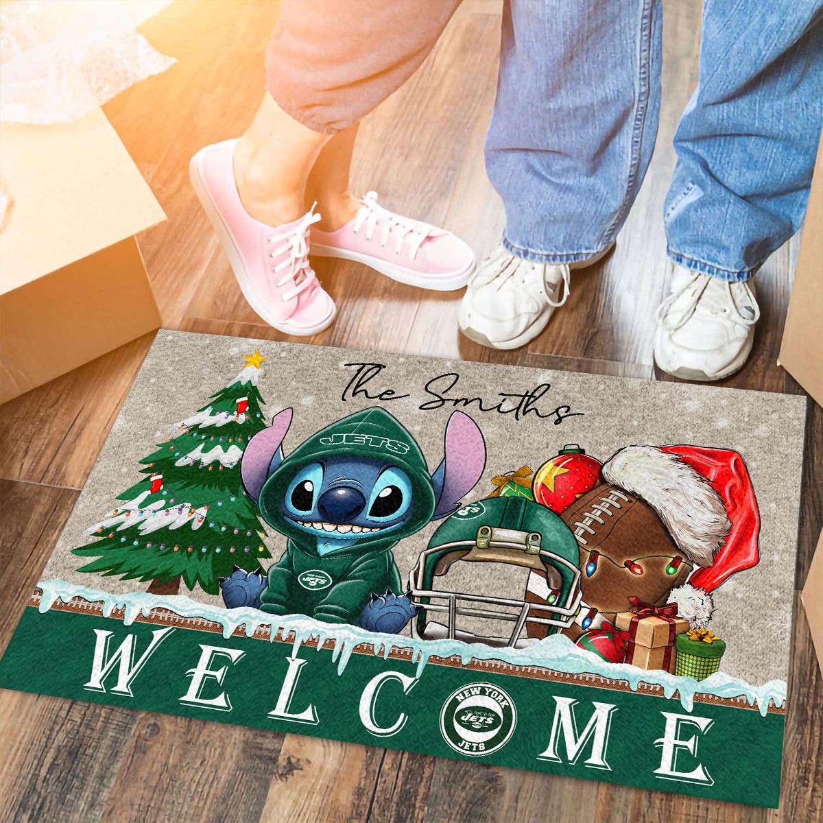 Sportswearmerch New York Jets NFL x Cute Stitch Christmas Doormat For Fan