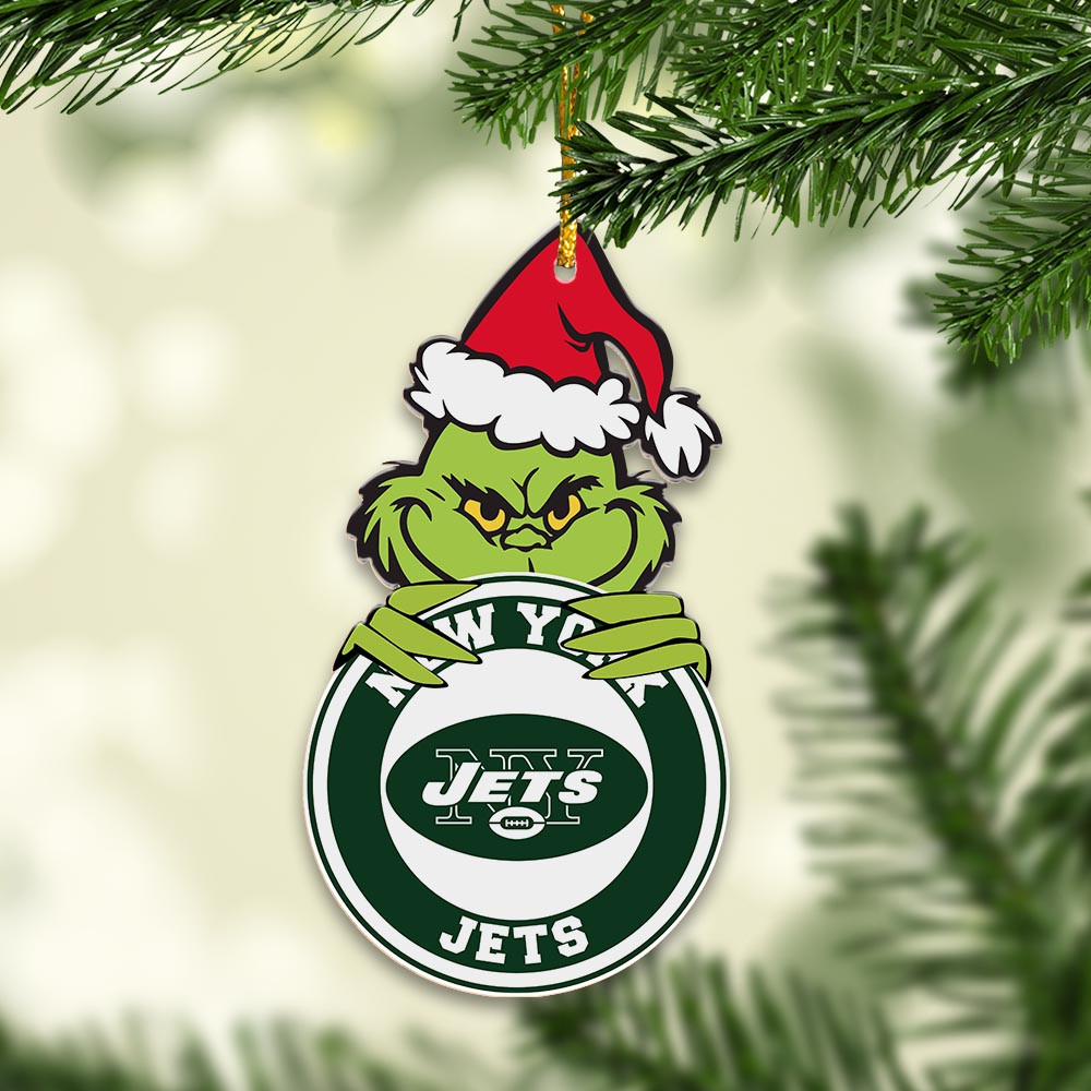Sportswearmerch New York Jets NFL x Grinch Christmas Acrylic Ornament For Fans