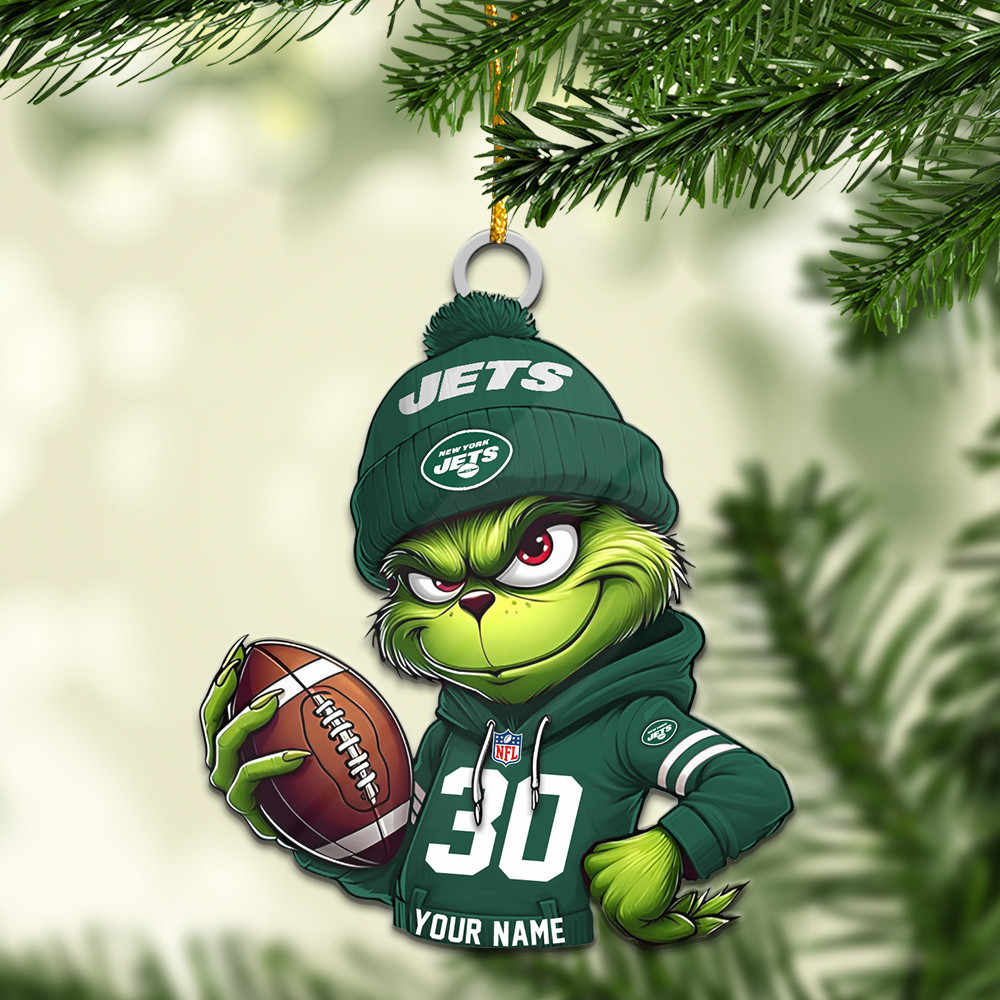 Sportswearmerch New York Jets NFL x Grinch Christmas Acrylic Ornament For Fans