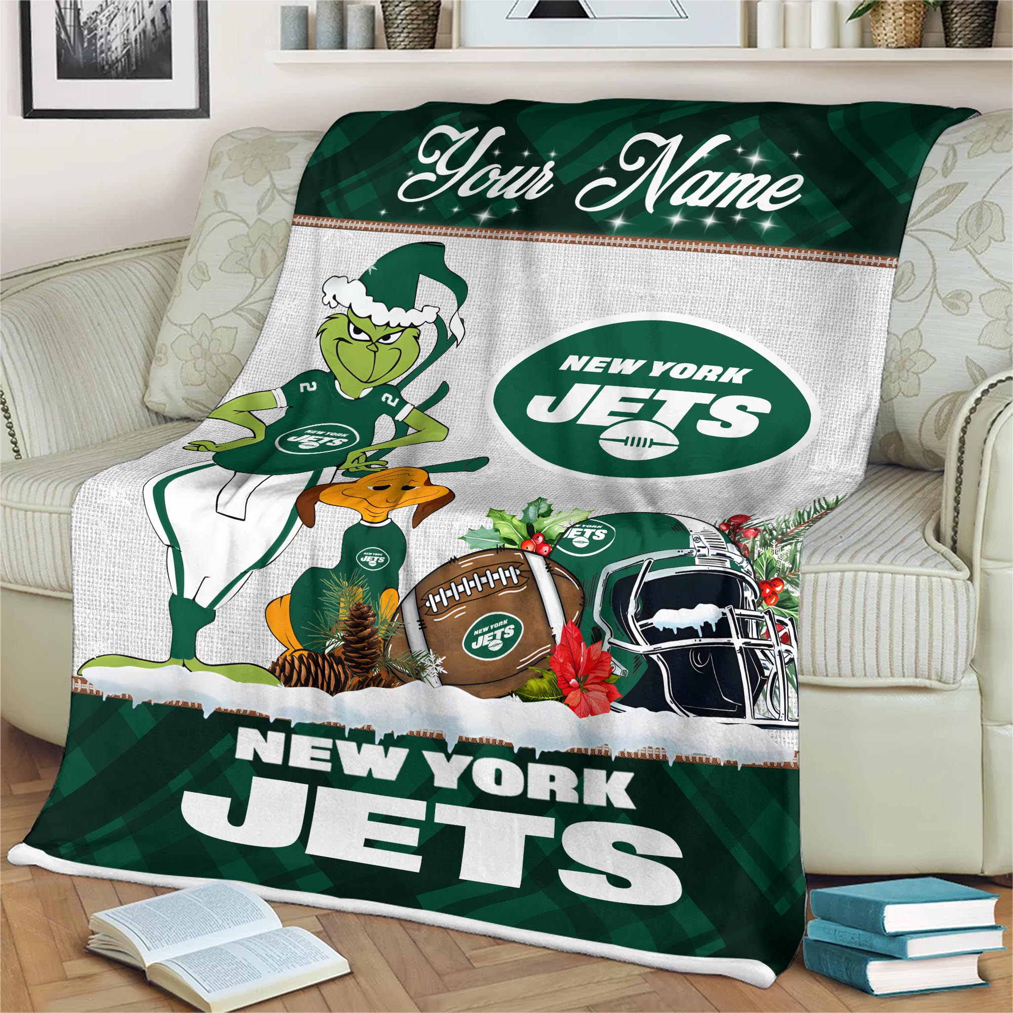 Sportswearmerch New York Jets NFL x Grinch Christmas Fleece Blanket For Fan