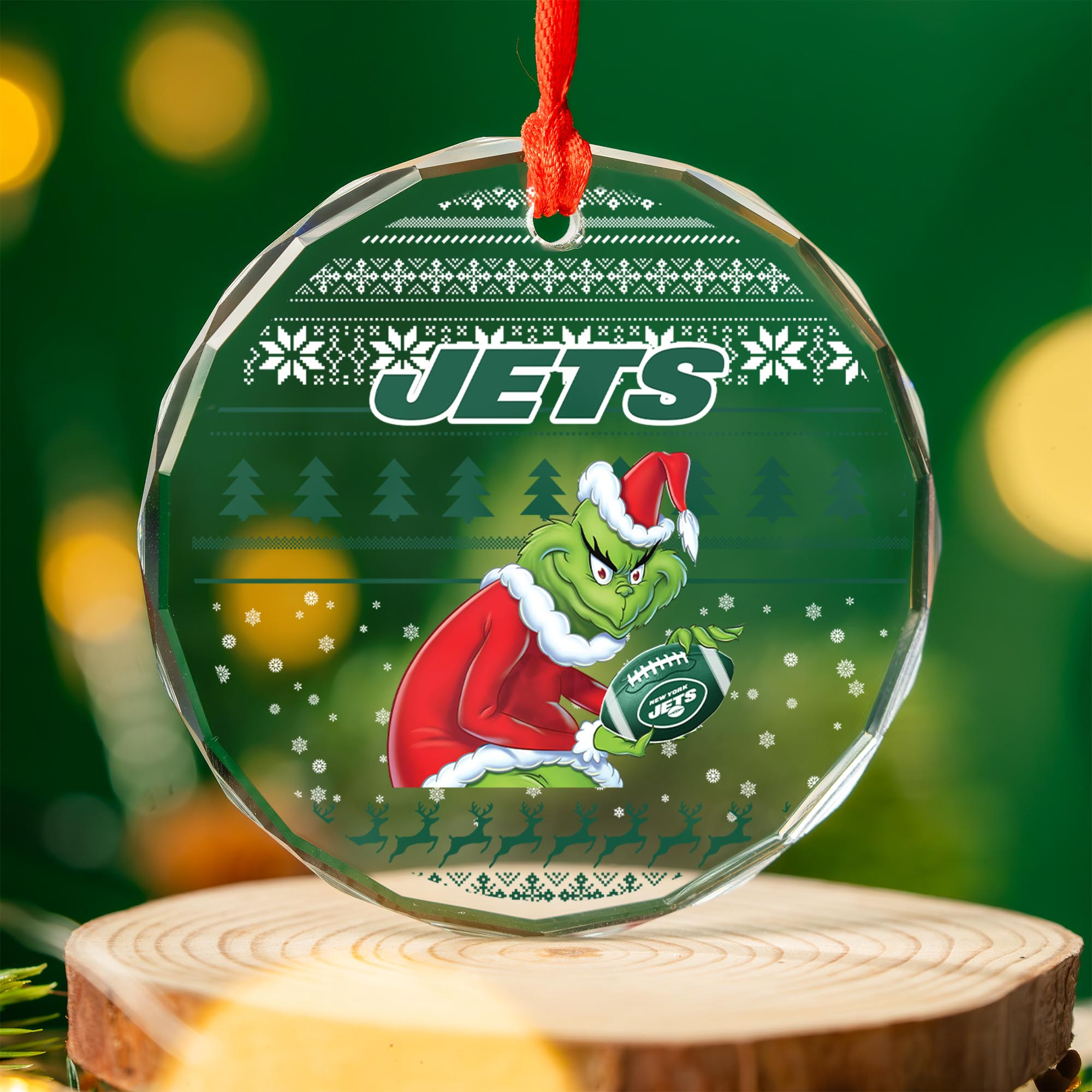 Sportswearmerch New York Jets NFL x Grinch Christmas Glass Ornament For Fans