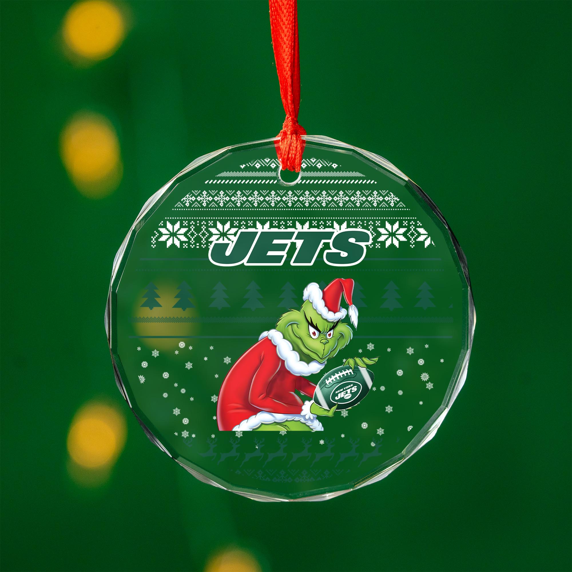 Sportswearmerch New York Jets NFL x Grinch Christmas Glass Ornament For Fans