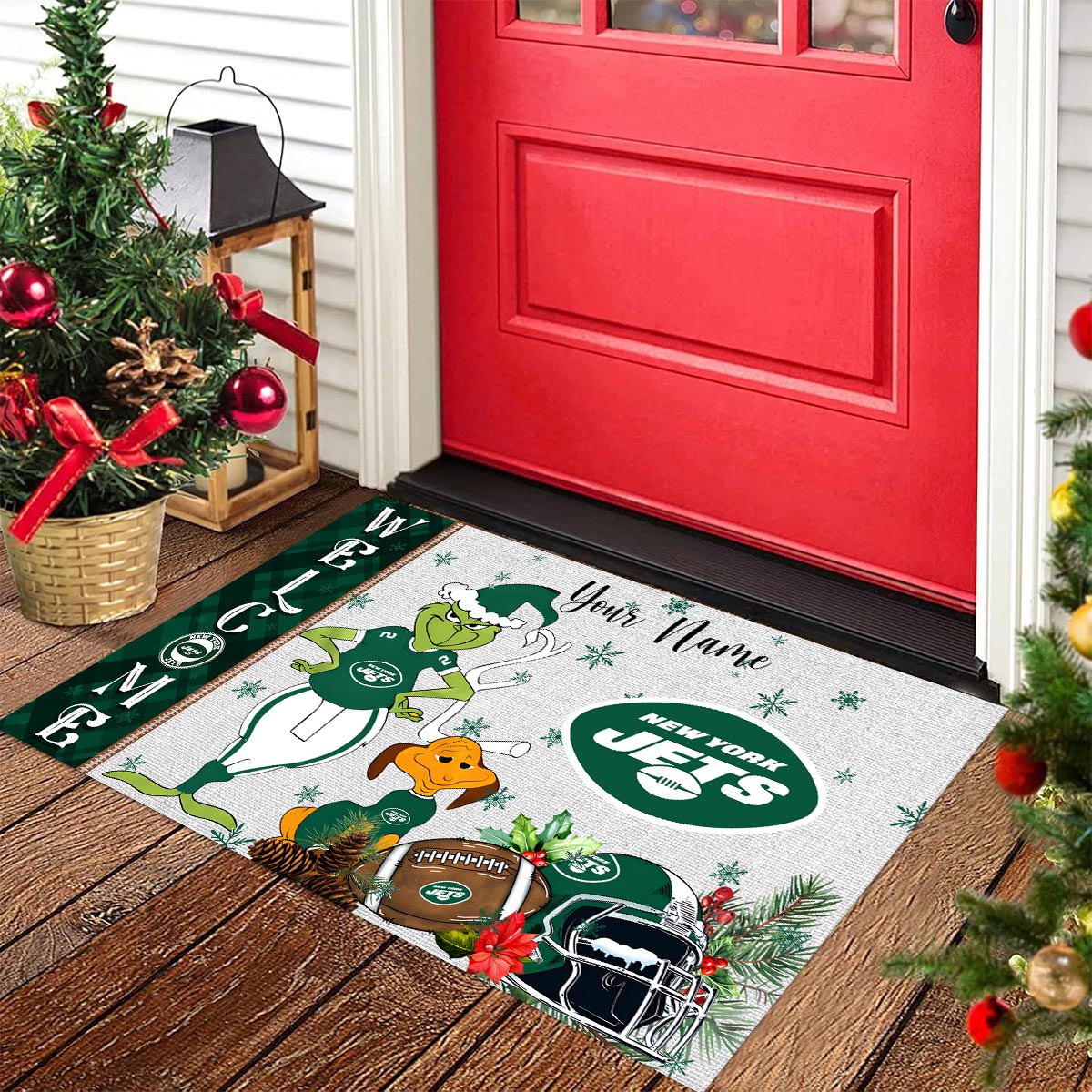Sportswearmerch New York Jets NFL x Grinch Christmas Welcome Football Doormat For Fan