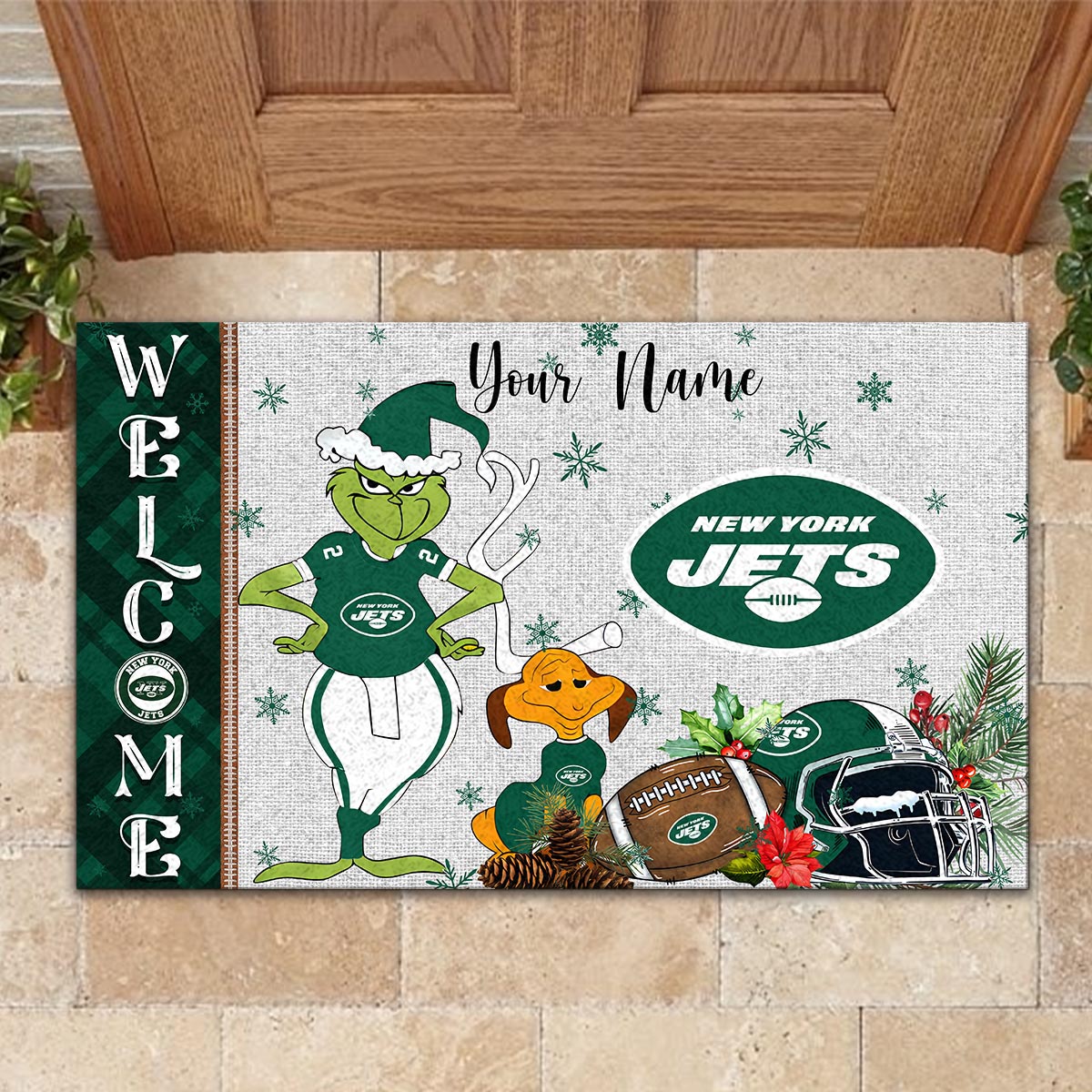 Sportswearmerch New York Jets NFL x Grinch Christmas Welcome Football Doormat For Fan