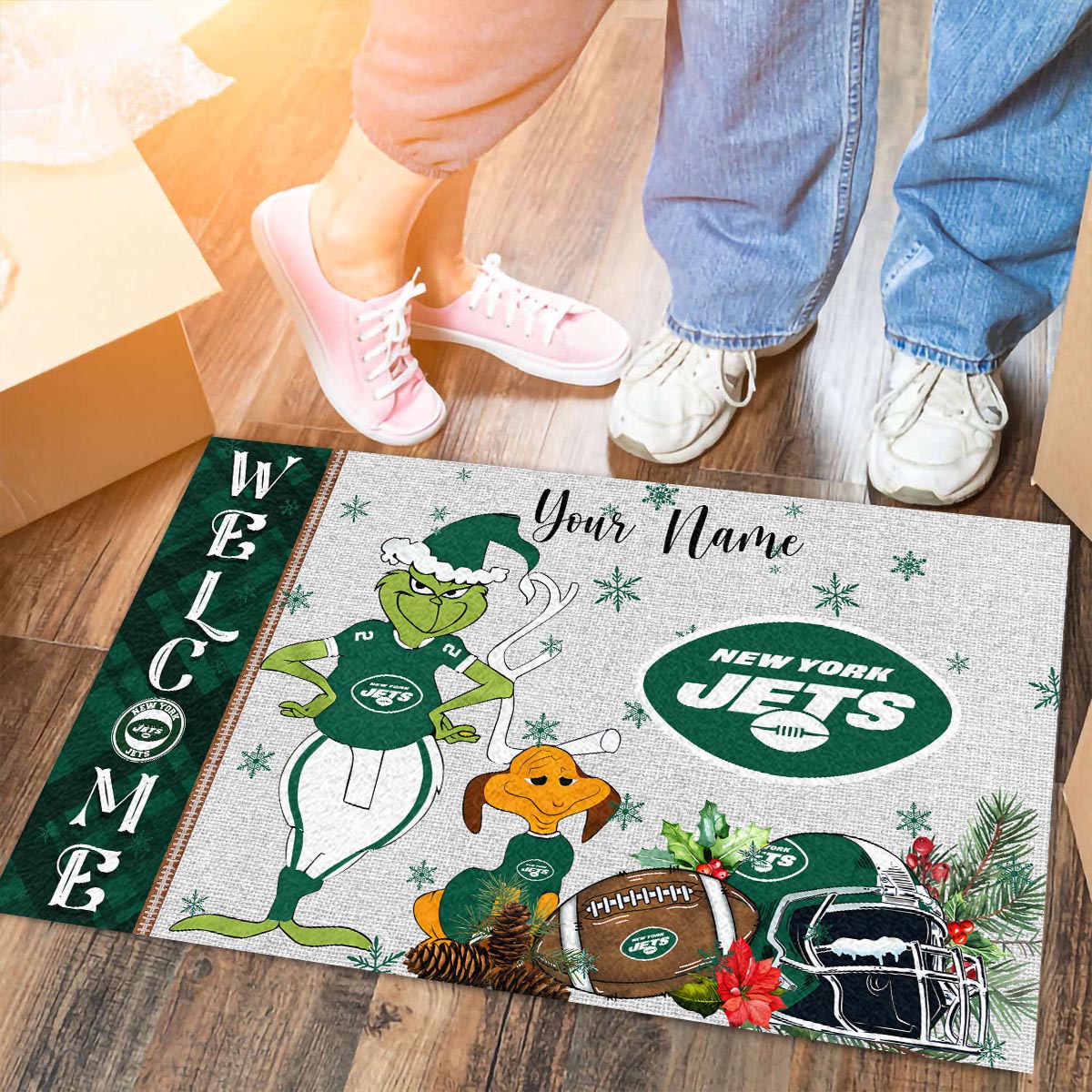 Sportswearmerch New York Jets NFL x Grinch Christmas Welcome Football Doormat For Fan