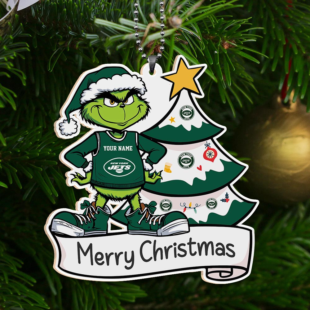 Sportswearmerch New York Jets NFL x Grinch Merry Christmas Acrylic Ornament For Fans