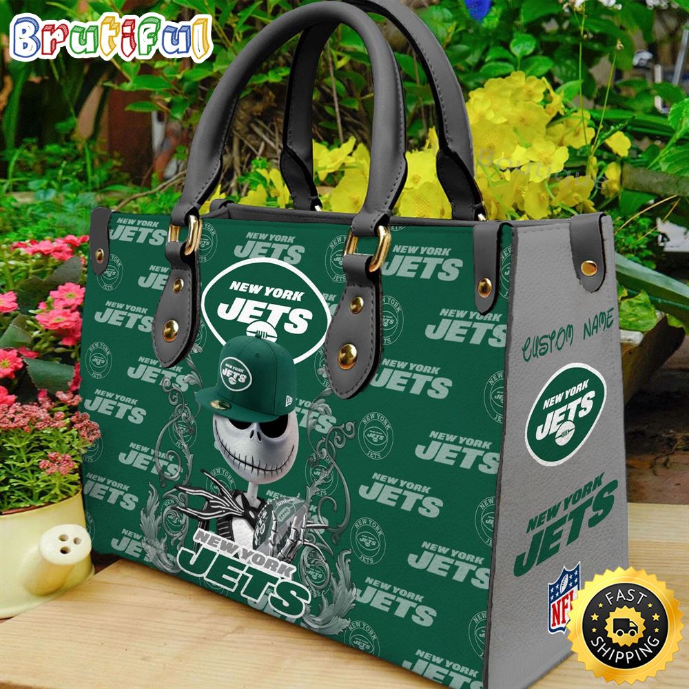 Sportswearmerch New York Jets NFL x Jack Skellington Women Leather Bag For Fan