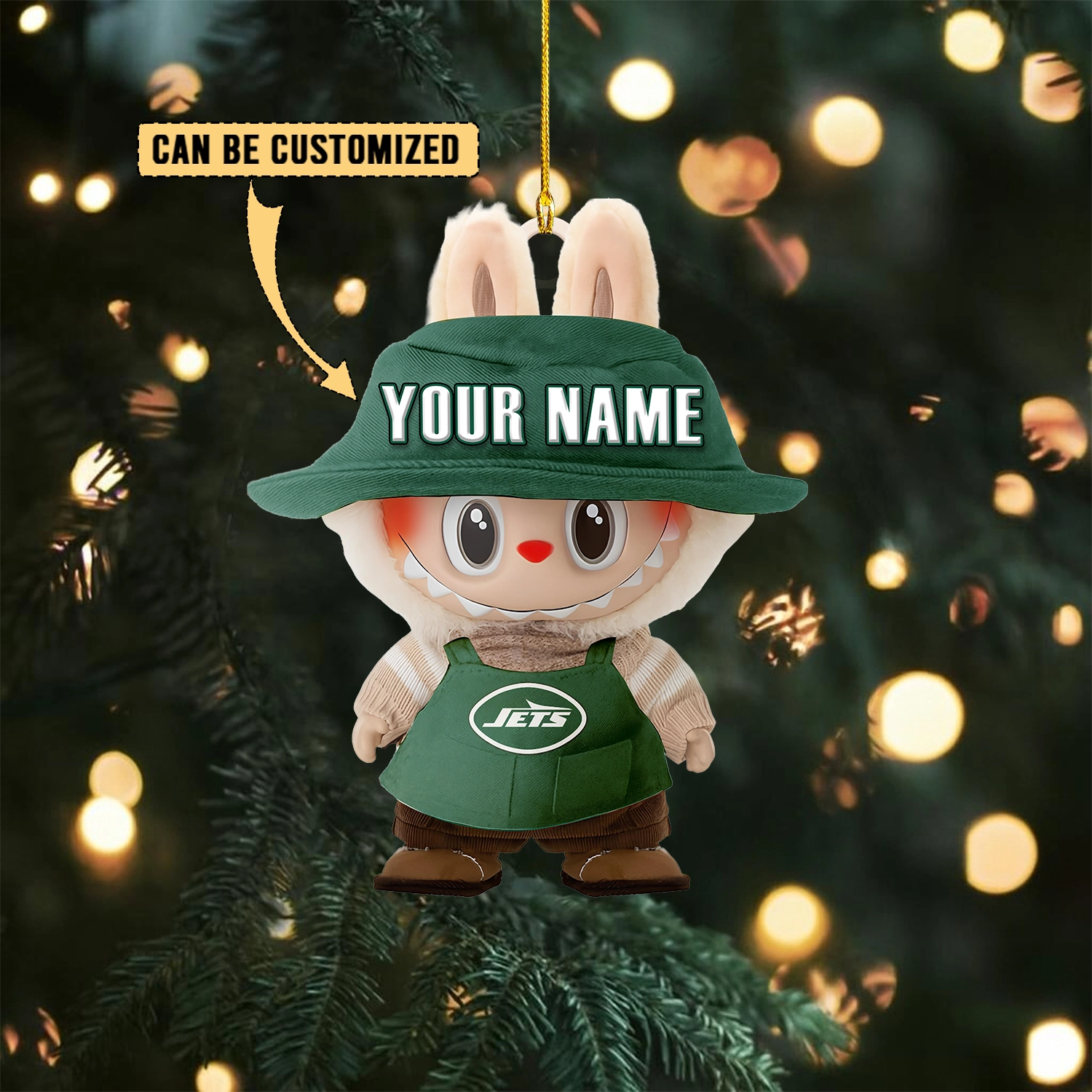 Sportswearmerch New York Jets NFL x Labubu Christmas Personalized Acrylic Ornament Gift For Fans