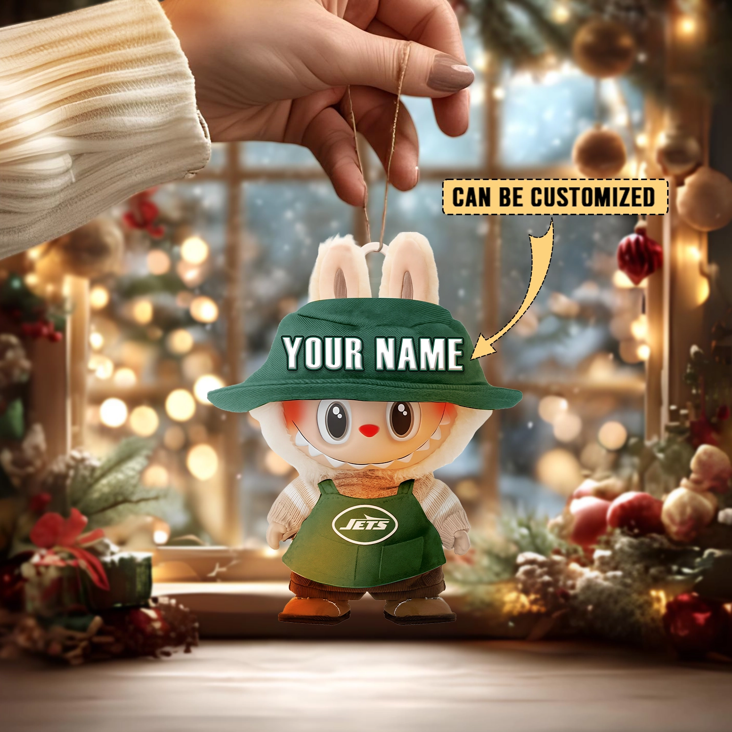 Sportswearmerch New York Jets NFL x Labubu Christmas Personalized Acrylic Ornament Gift For Fans