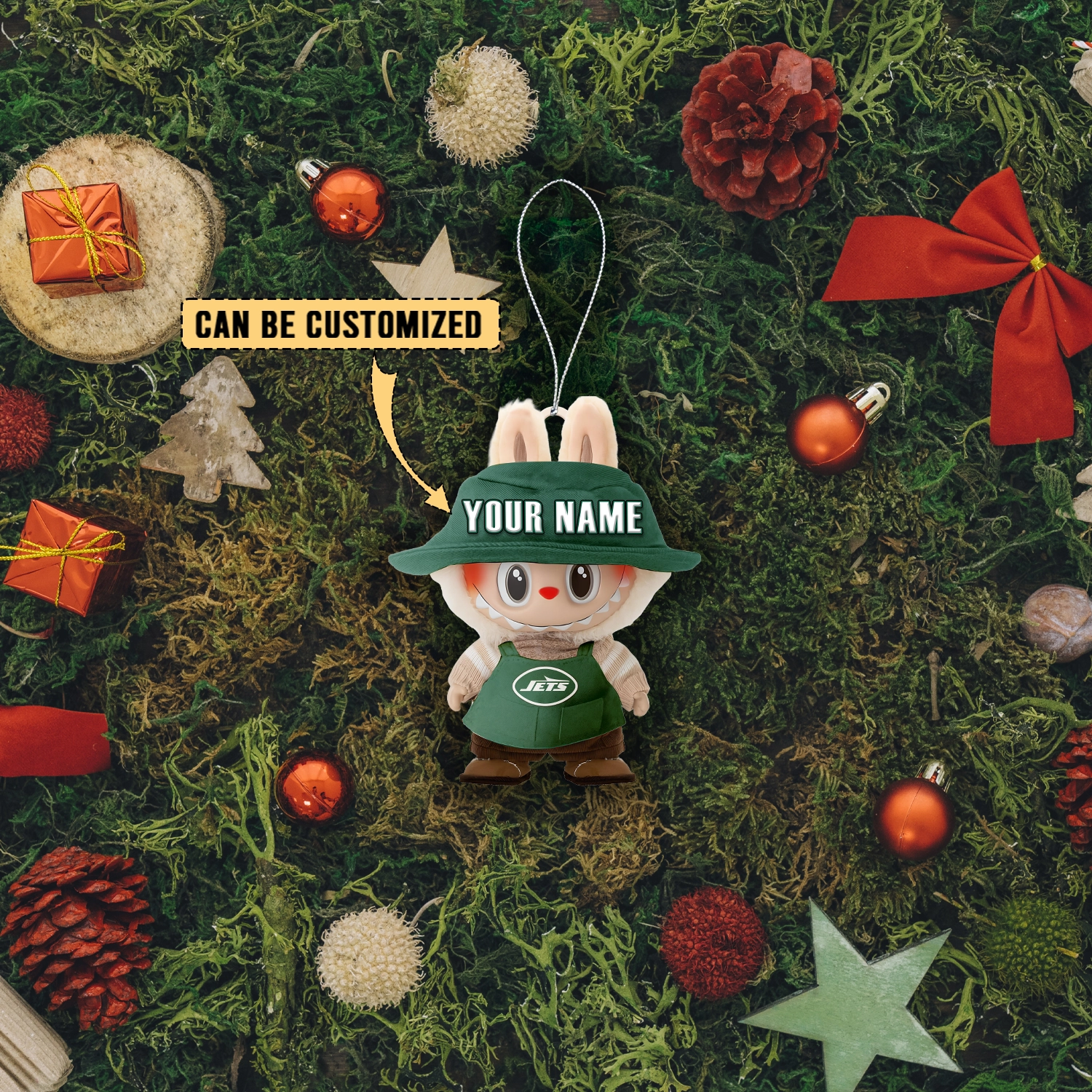 Sportswearmerch New York Jets NFL x Labubu Christmas Personalized Acrylic Ornament Gift For Fans
