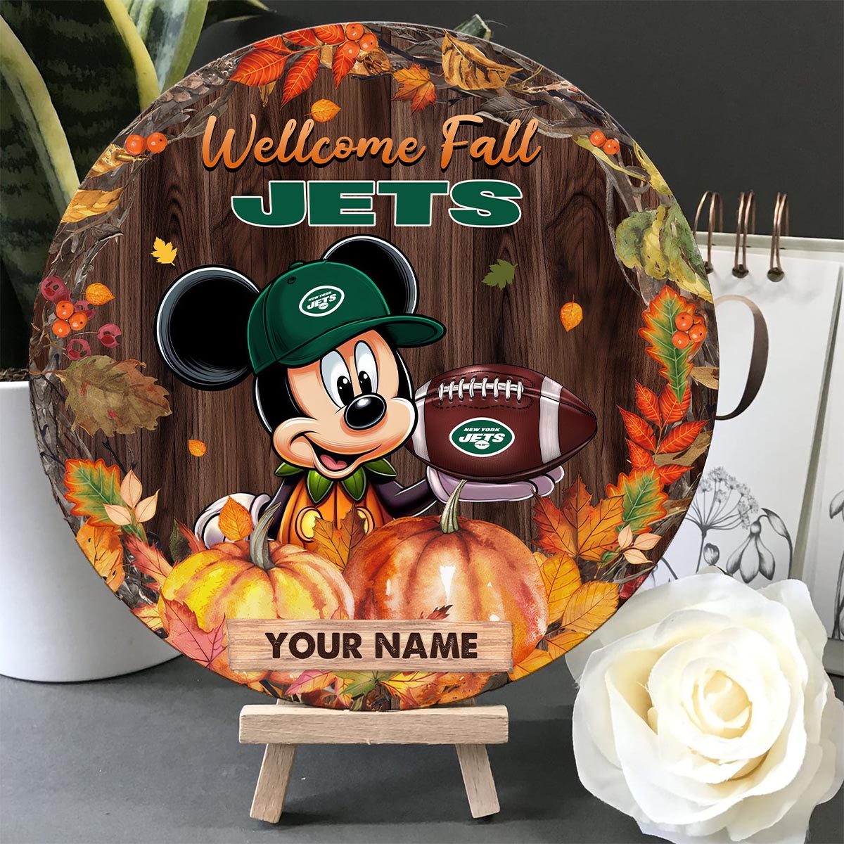 Sportswearmerch New York Jets NFL x Mickey Round Wooden Sign For Fan