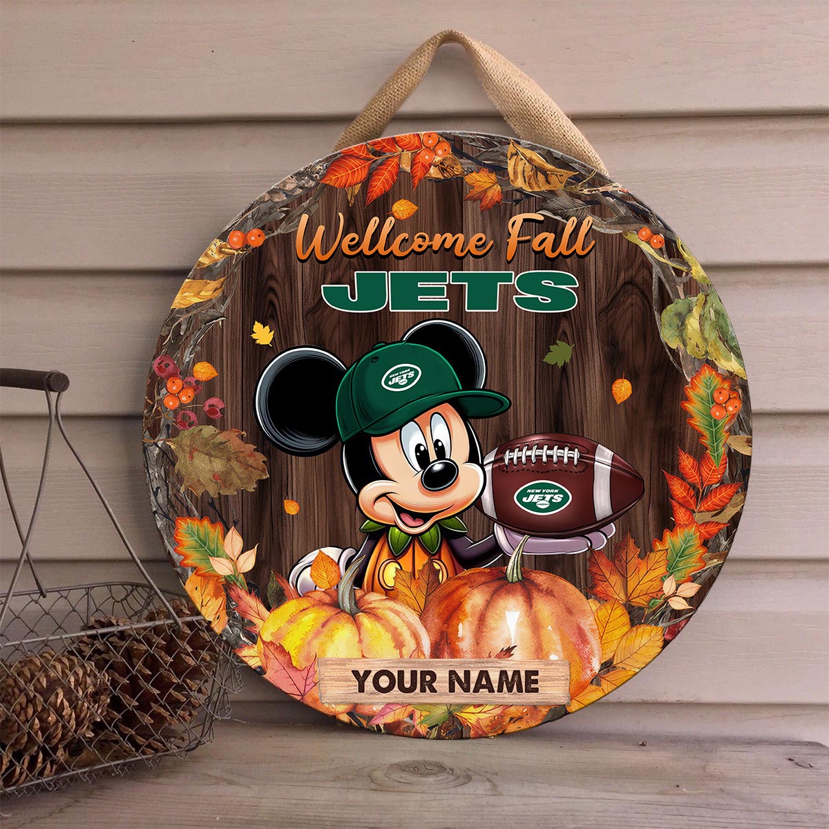 Sportswearmerch New York Jets NFL x Mickey Round Wooden Sign For Fan
