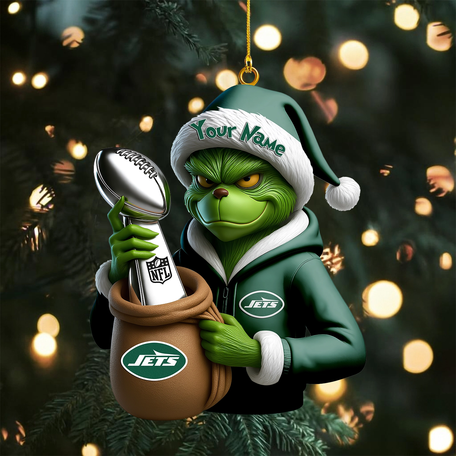 Sportswearmerch New York Jets NFL x The Grinch Acrylic Ornament Gift For Fans
