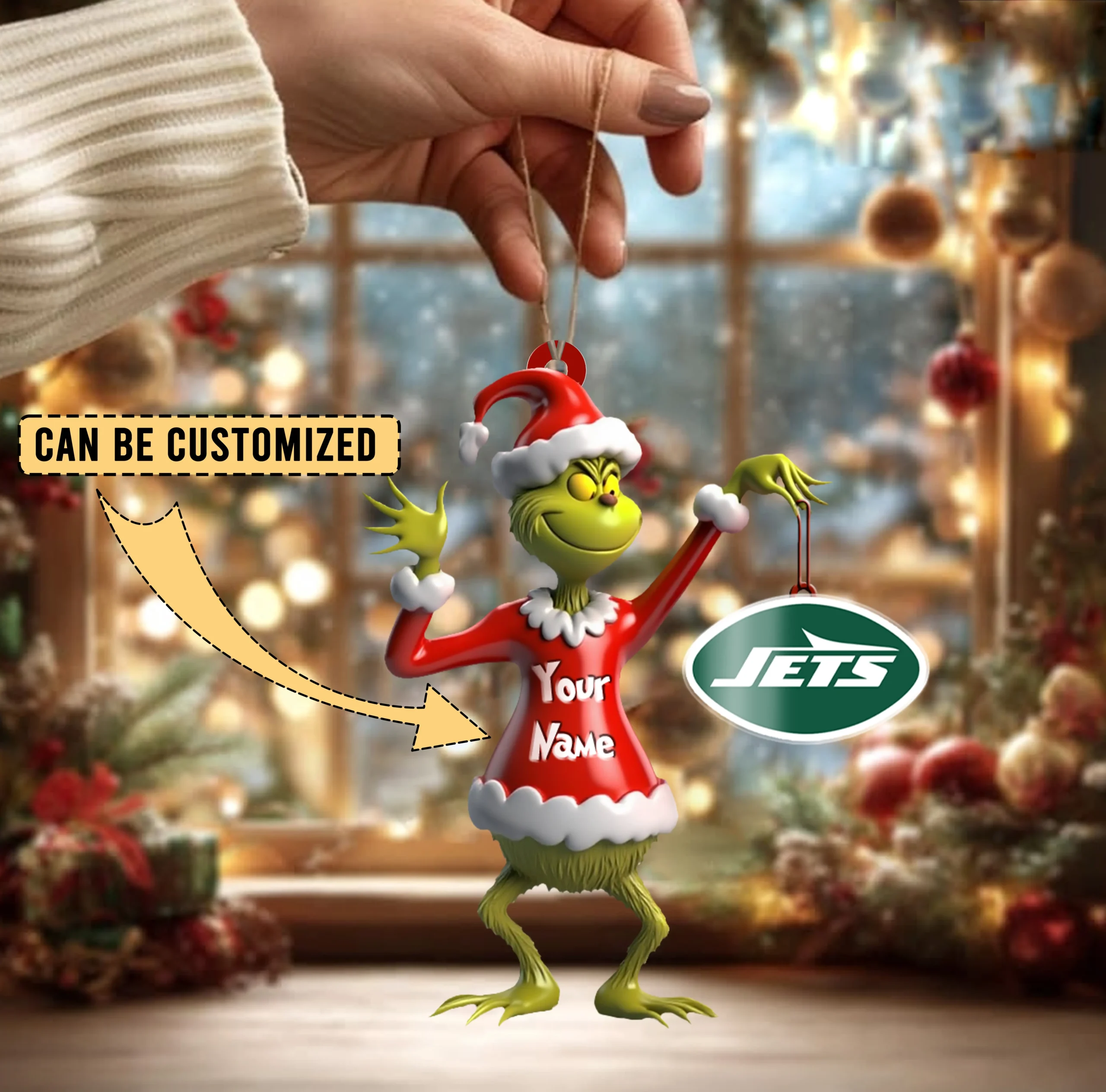 Sportswearmerch New York Jets NFL x The Grinch Acrylic Ornament Gift For Fans