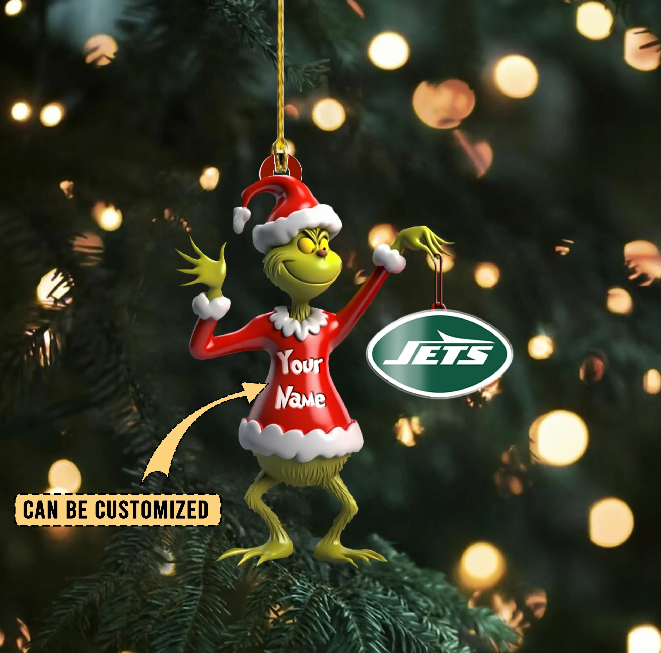 Sportswearmerch New York Jets NFL x The Grinch Acrylic Ornament Gift For Fans