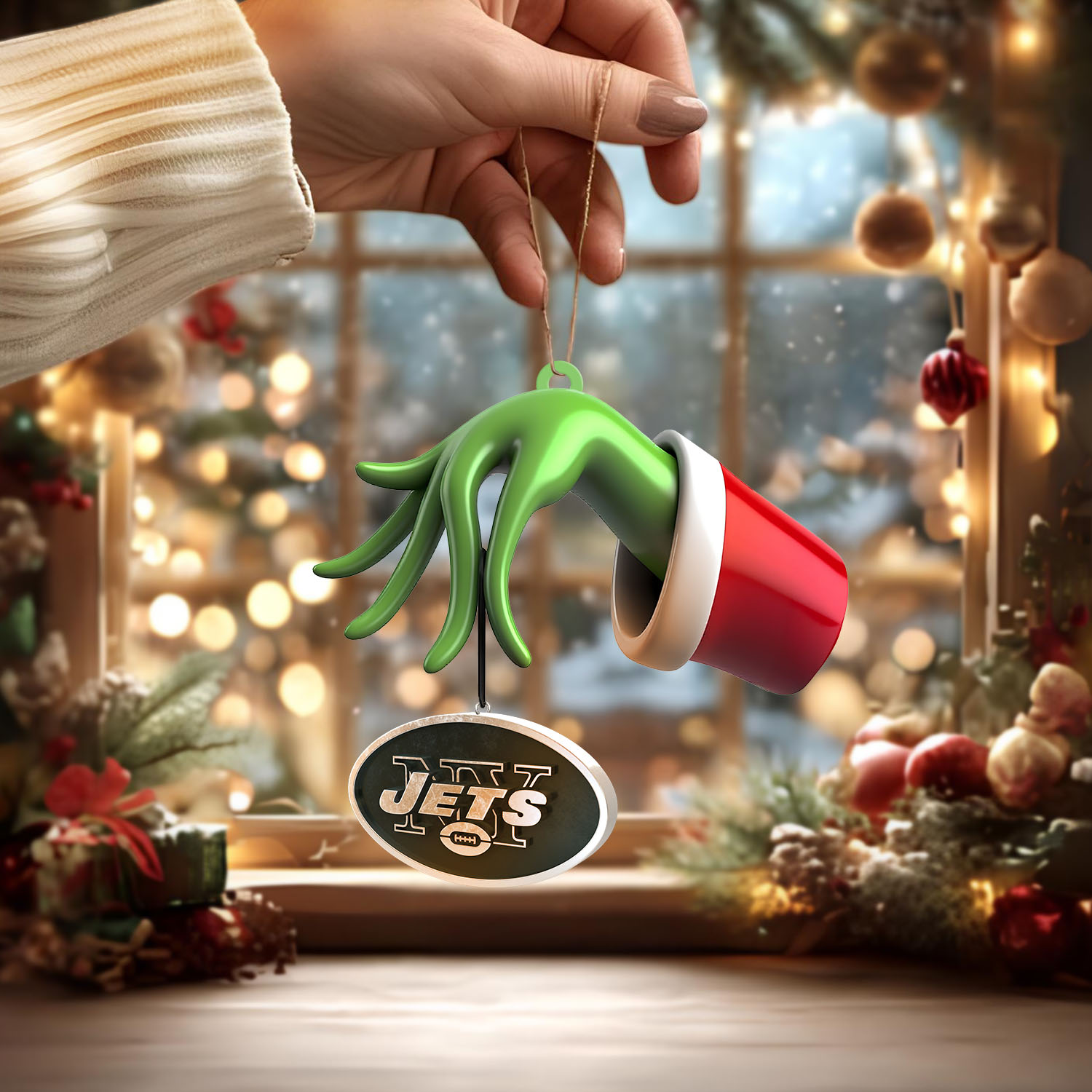 Sportswearmerch New York Jets NFL x The Grinch Christmas Acrylic Mix Wooden Ornament Gift For Fans