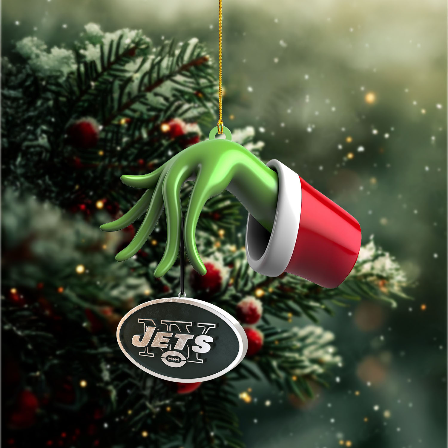 Sportswearmerch New York Jets NFL x The Grinch Christmas Acrylic Mix Wooden Ornament Gift For Fans
