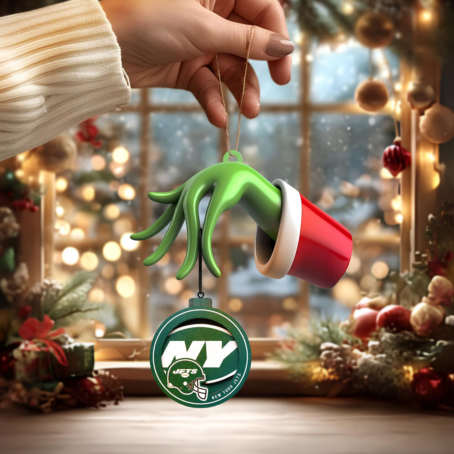 Sportswearmerch New York Jets NFL x The Grinch Christmas Acrylic Mix Wooden Ornament Gift For Fans
