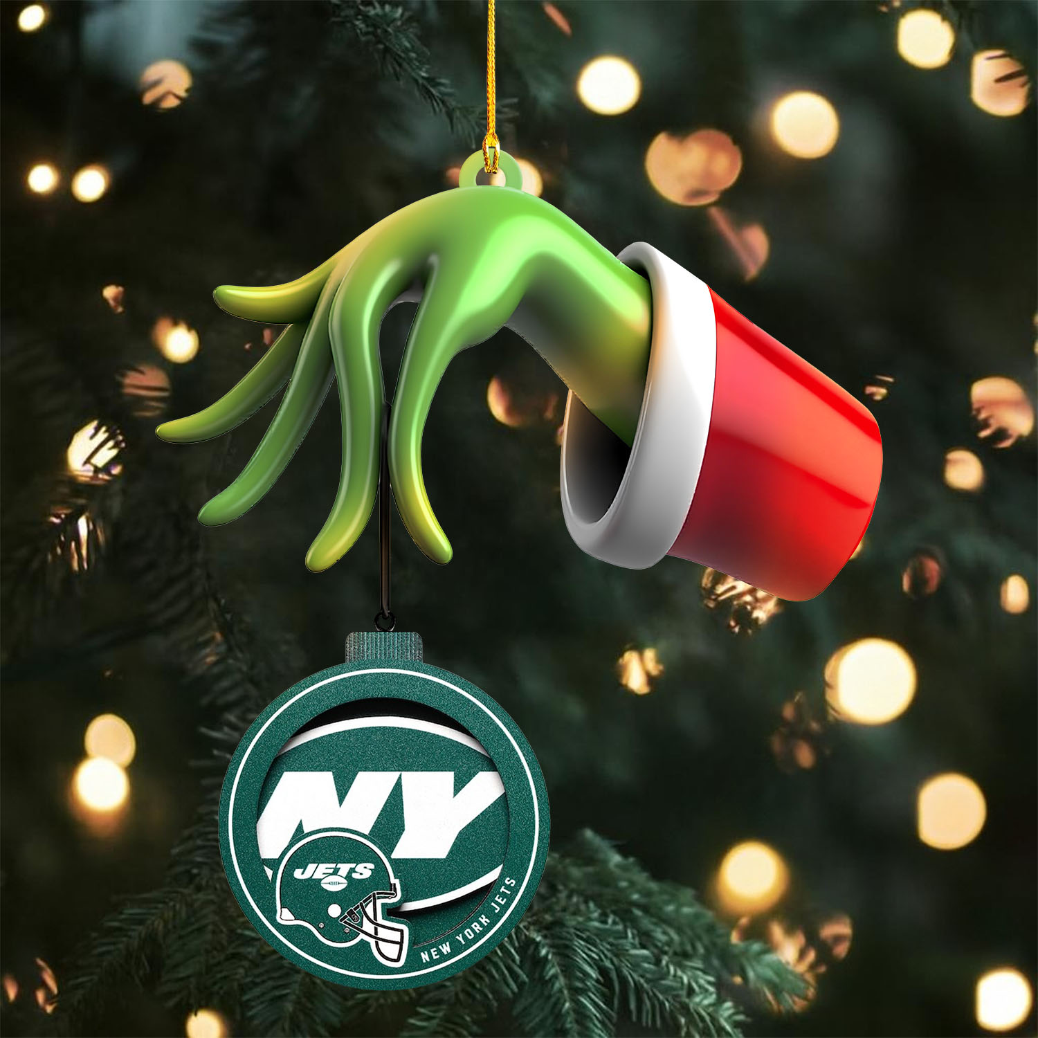 Sportswearmerch New York Jets NFL x The Grinch Christmas Acrylic Mix Wooden Ornament Gift For Fans