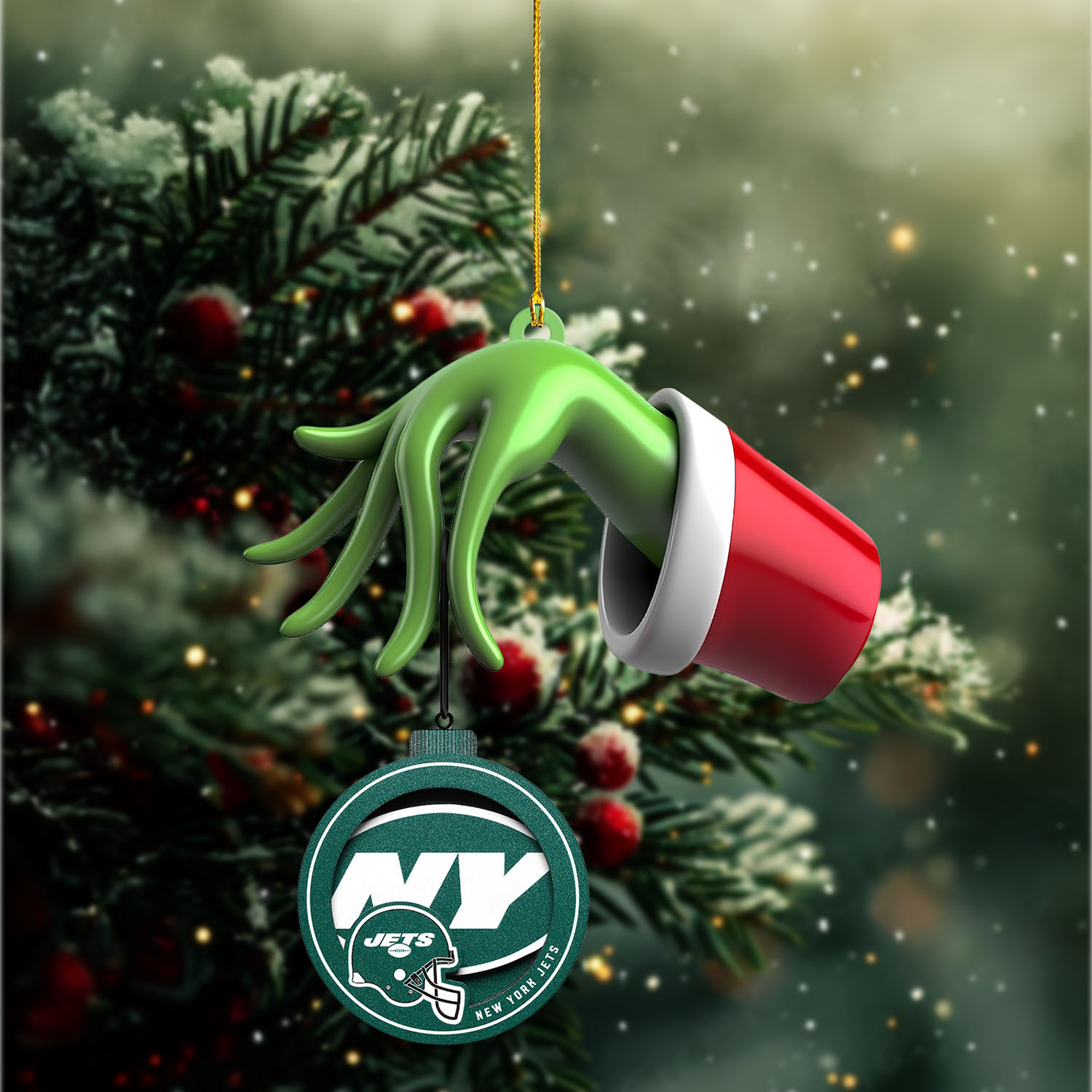 Sportswearmerch New York Jets NFL x The Grinch Christmas Acrylic Mix Wooden Ornament Gift For Fans